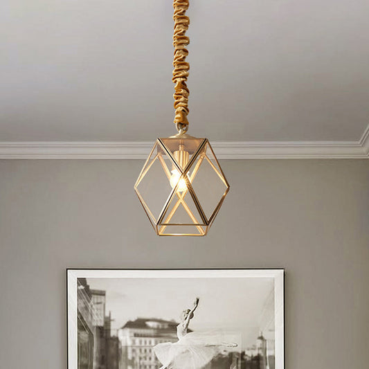 Prismatic/Faceted/Diamond Clear/Frosted Glass Hanging Pendant Vintage 1-Light Bedroom Ceiling Light in Brass Brass C Clearhalo 'Ceiling Lights' 'Glass shade' 'Glass' 'Pendant Lights' 'Pendants' Lighting' 1963704