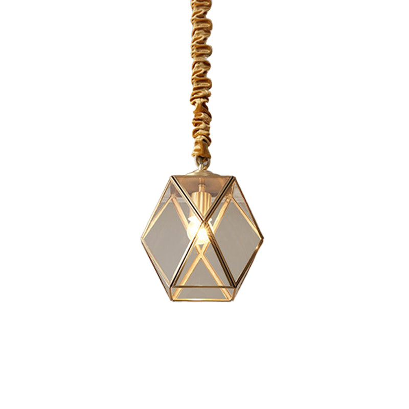 Prismatic/Faceted/Diamond Clear/Frosted Glass Hanging Pendant Vintage 1-Light Bedroom Ceiling Light in Brass Clearhalo 'Ceiling Lights' 'Glass shade' 'Glass' 'Pendant Lights' 'Pendants' Lighting' 1963705