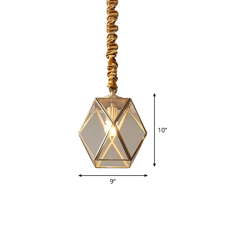 Prismatic/Faceted/Diamond Clear/Frosted Glass Hanging Pendant Vintage 1-Light Bedroom Ceiling Light in Brass Clearhalo 'Ceiling Lights' 'Glass shade' 'Glass' 'Pendant Lights' 'Pendants' Lighting' 1963706
