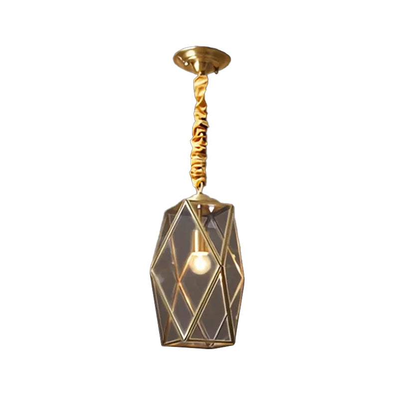 Prismatic/Faceted/Diamond Clear/Frosted Glass Hanging Pendant Vintage 1-Light Bedroom Ceiling Light in Brass Brass D Clearhalo 'Ceiling Lights' 'Glass shade' 'Glass' 'Pendant Lights' 'Pendants' Lighting' 1963707