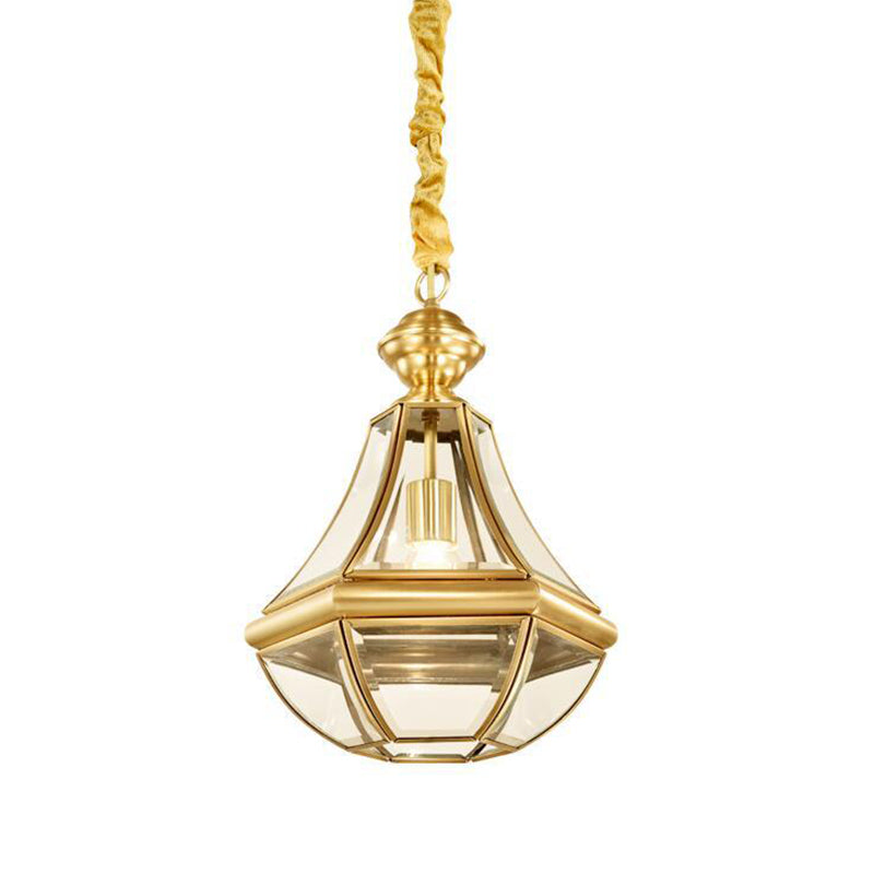 1-Light Hanging Light Minimalist Living Room Pendant Lamp with Pear Seeded/Clear Glass Shade in Polished Brass/Antique Brass Clearhalo 'Ceiling Lights' 'Glass shade' 'Glass' 'Pendant Lights' 'Pendants' Lighting' 1963712