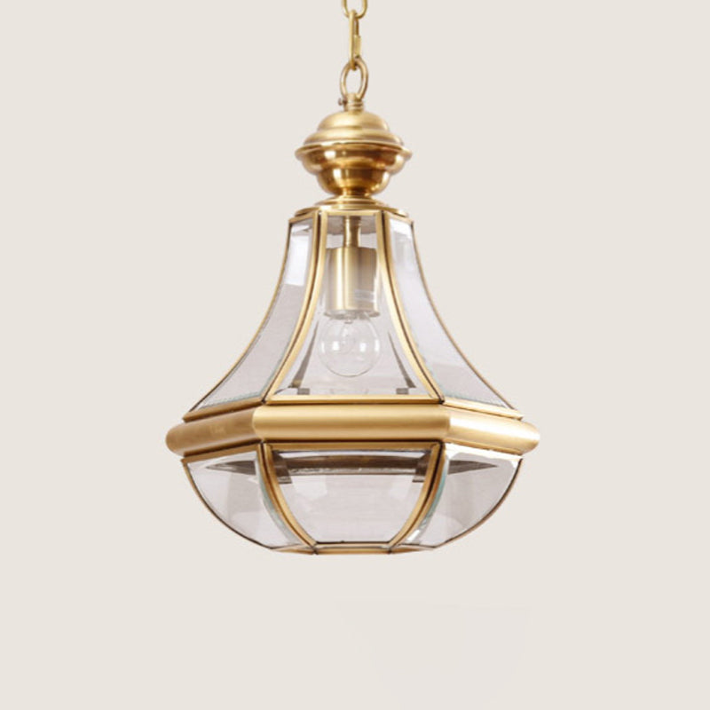 1-Light Hanging Light Minimalist Living Room Pendant Lamp with Pear Seeded/Clear Glass Shade in Polished Brass/Antique Brass Clearhalo 'Ceiling Lights' 'Glass shade' 'Glass' 'Pendant Lights' 'Pendants' Lighting' 1963713