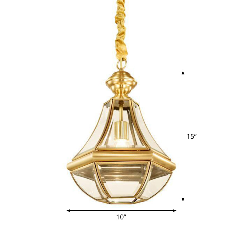 1-Light Hanging Light Minimalist Living Room Pendant Lamp with Pear Seeded/Clear Glass Shade in Polished Brass/Antique Brass Clearhalo 'Ceiling Lights' 'Glass shade' 'Glass' 'Pendant Lights' 'Pendants' Lighting' 1963714