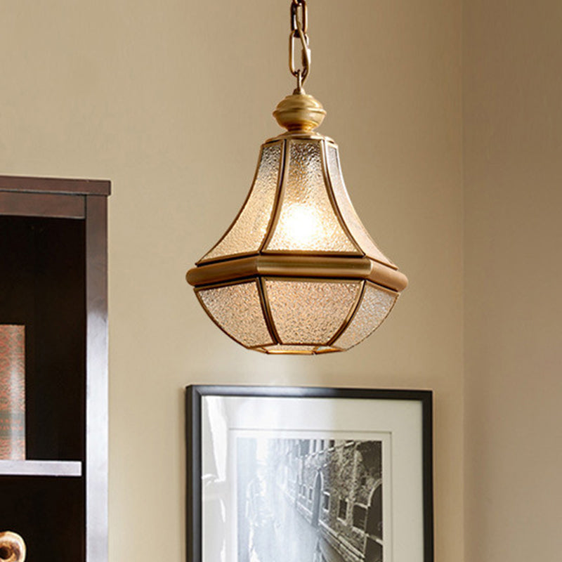 Natural Brass 1-Light Pendant Light Colonial Seedy Glass Pear Hanging Ceiling Lamp Clearhalo 'Ceiling Lights' 'Close To Ceiling Lights' 'Glass shade' 'Glass' 'Pendant Lights' 'Pendants' Lighting' 1963721