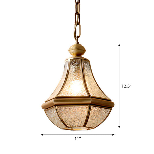 Natural Brass 1-Light Pendant Light Colonial Seedy Glass Pear Hanging Ceiling Lamp Clearhalo 'Ceiling Lights' 'Close To Ceiling Lights' 'Glass shade' 'Glass' 'Pendant Lights' 'Pendants' Lighting' 1963724