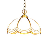 1 Head Textured White Glass Pendant Lamp Traditional Brass Scalloped Bedroom Hanging Ceiling Light Clearhalo 'Ceiling Lights' 'Close To Ceiling Lights' 'Glass shade' 'Glass' 'Pendant Lights' 'Pendants' Lighting' 1963726