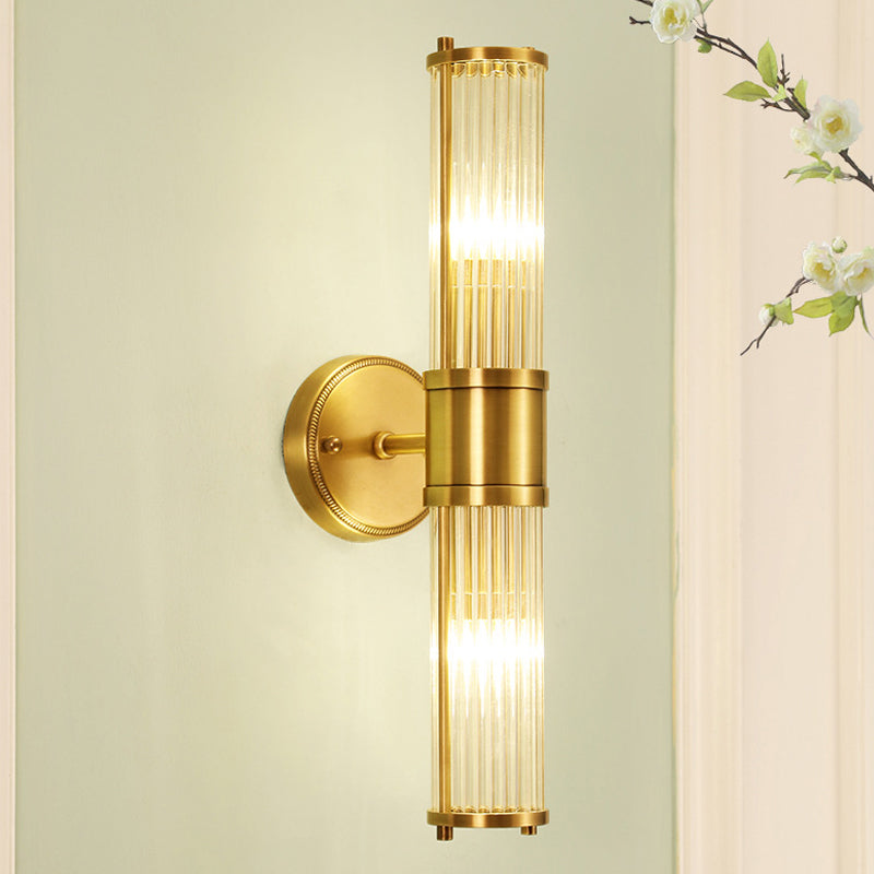 Ribbed Crystal Pole Wall Lamp Traditional 1/2-Light Bedroom Wall Sconce Lighting in Brass 2.0 Brass Clearhalo 'Wall Lamps & Sconces' 'Wall Lights' Lighting' 1963732