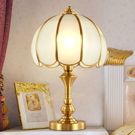 1-Light Bowl Nightstand Lamp Colonial Polished Brass Frosted Glass Table Lamp for Bedroom Clearhalo 'Lamps' 'Table Lamps' Lighting' 1963790