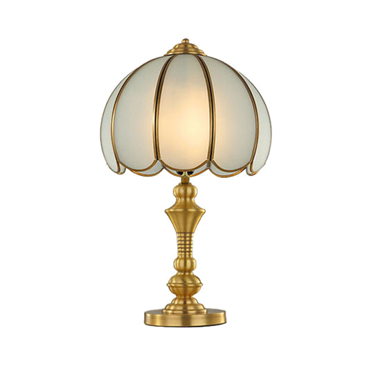 1-Light Bowl Nightstand Lamp Colonial Polished Brass Frosted Glass Table Lamp for Bedroom Clearhalo 'Lamps' 'Table Lamps' Lighting' 1963791