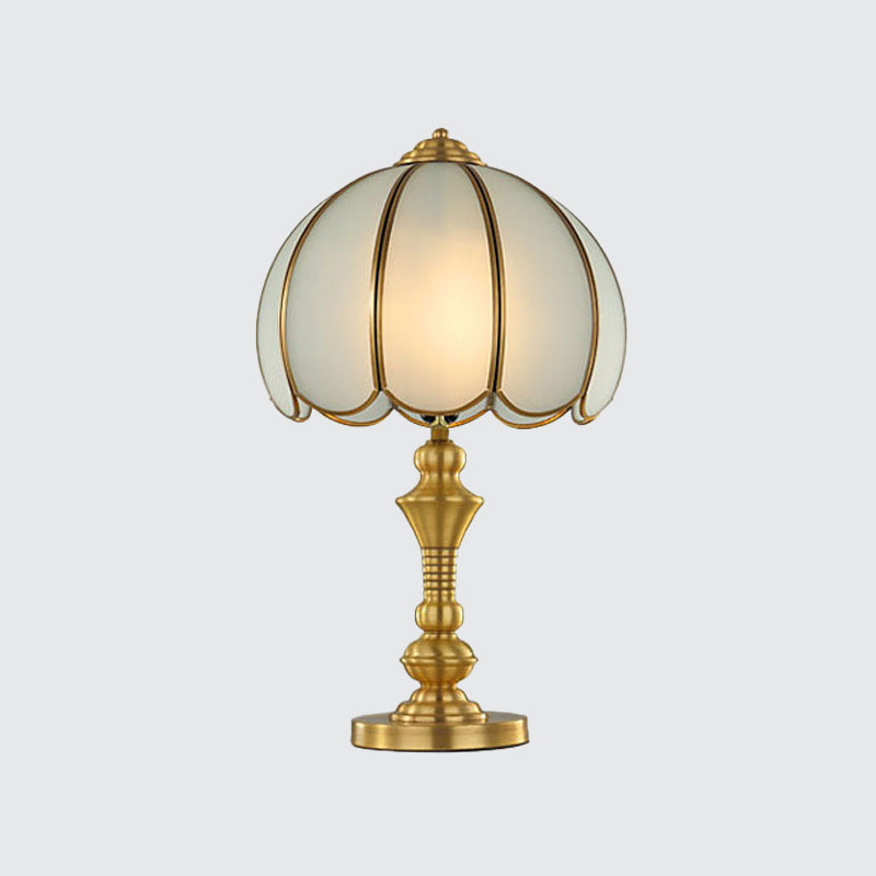 1-Light Bowl Nightstand Lamp Colonial Polished Brass Frosted Glass Table Lamp for Bedroom Clearhalo 'Lamps' 'Table Lamps' Lighting' 1963792