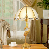 1-Light Night Lamp Vintage Bedroom Table Lamp with Bowl Frosted Glass Shade and Bird Pedestal in Polished Brass Brass Clearhalo 'Lamps' 'Table Lamps' Lighting' 1963794