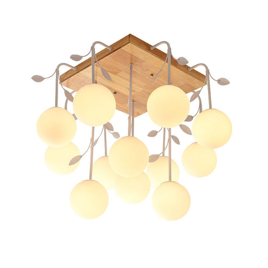 Wood Balloon Flush Mount Light Art Deco Ceiling Light Fixture in Beige for Living Room Clearhalo 'Ceiling Lights' 'Close To Ceiling Lights' 'Close to ceiling' 'Glass shade' 'Glass' 'Pendant Lights' Lighting' 196416