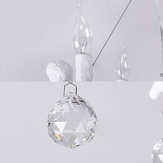 Metal Ring & Candle Chandelier with Angel Villa Modern Stylish Hanging Light in White Clearhalo 'Ceiling Lights' 'Chandeliers' Lighting' options 196473