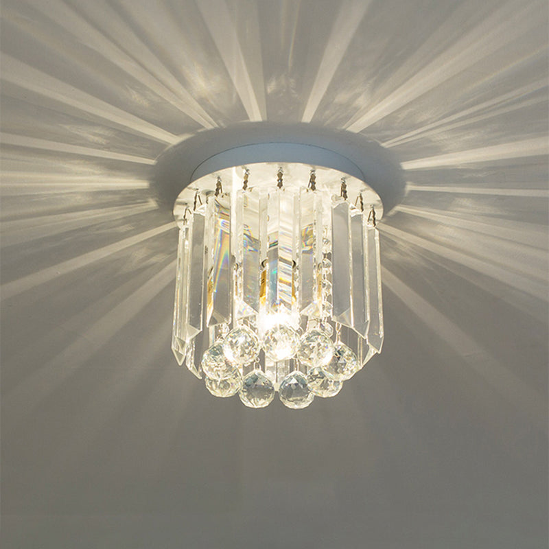 One Head Circle Flush Ceiling Light Luxurious Clear Crystal Ceiling Lamp in White for Foyer White Clearhalo 'Ceiling Lights' 'Close To Ceiling Lights' 'Close to ceiling' 'Flush mount' Lighting' 196490