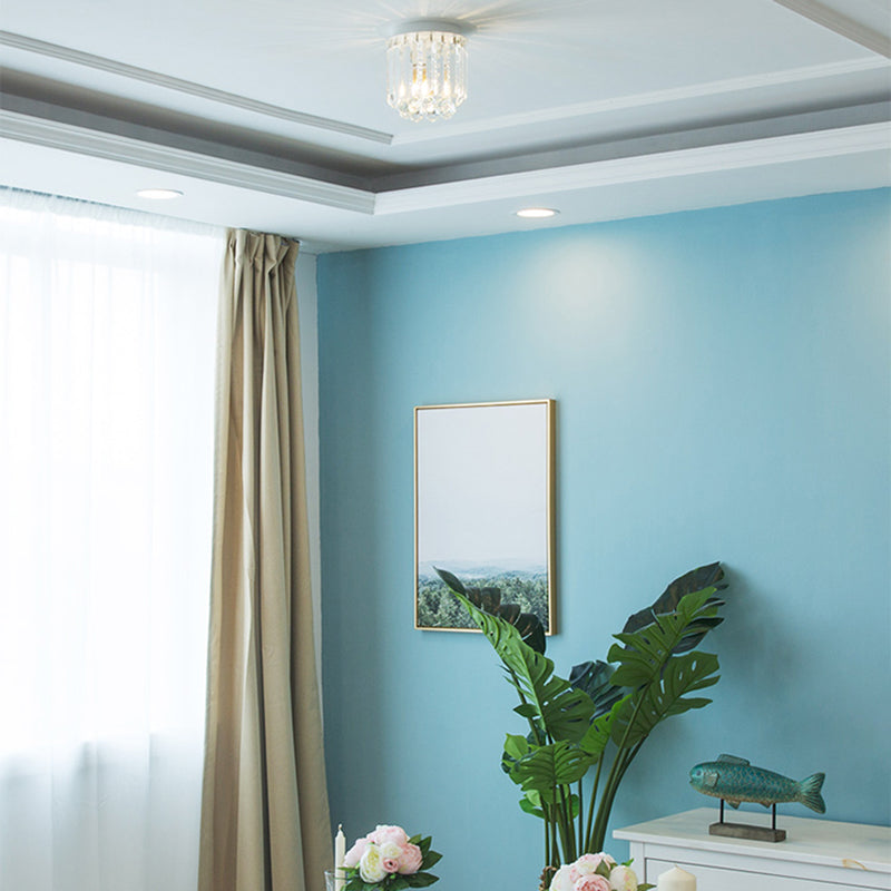 One Head Circle Flush Ceiling Light Luxurious Clear Crystal Ceiling Lamp in White for Foyer Clearhalo 'Ceiling Lights' 'Close To Ceiling Lights' 'Close to ceiling' 'Flush mount' Lighting' 196491