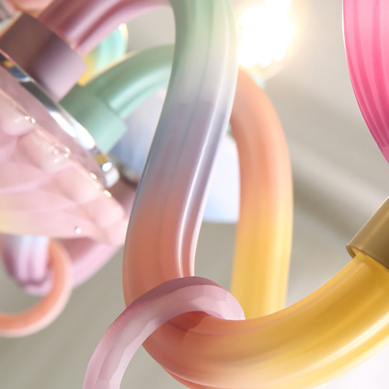 6 Lights Candle Hanging Light with Bell Deco Modern Glass Colorful Chandelier for Girl Bedroom Clearhalo 'Ceiling Lights' 'Chandeliers' Lighting' options 196586