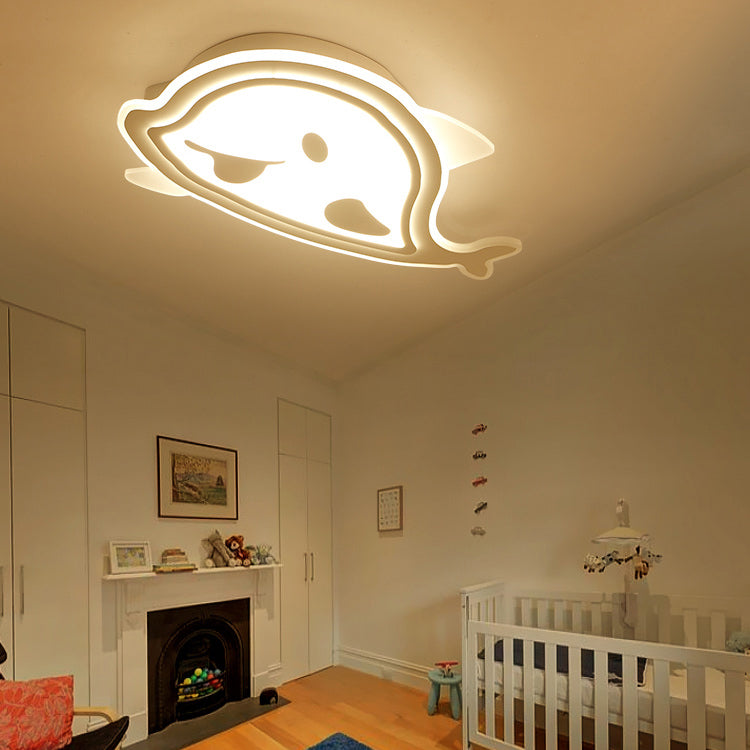 White Naughty Dolphin Ceiling Light Animal Acrylic LED Flush Mount Light for Girls Bedroom White Warm Clearhalo 'Ceiling Lights' 'Close To Ceiling Lights' 'Close to ceiling' 'Flush mount' Lighting' 196598