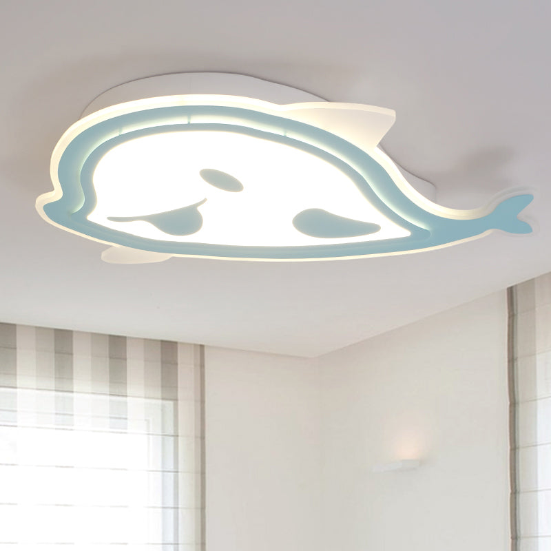 White Naughty Dolphin Ceiling Light Animal Acrylic LED Flush Mount Light for Girls Bedroom Blue Clearhalo 'Ceiling Lights' 'Close To Ceiling Lights' 'Close to ceiling' 'Flush mount' Lighting' 196602