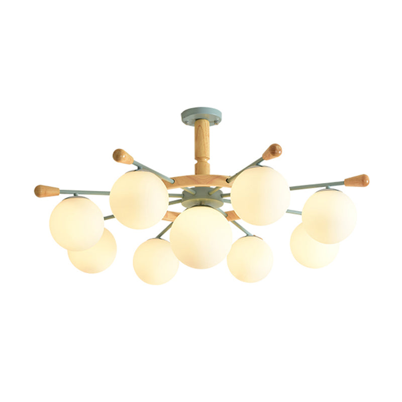 Modern Nordic Rubber Pendant Chandelier with Globe Shade White Glass Shade Chandelier Light in Blue for Bedroom Clearhalo 'Ceiling Lights' 'Chandeliers' Lighting' options 196658