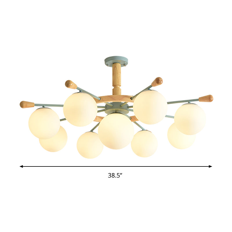 Modern Nordic Rubber Pendant Chandelier with Globe Shade White Glass Shade Chandelier Light in Blue for Bedroom Clearhalo 'Ceiling Lights' 'Chandeliers' Lighting' options 196659