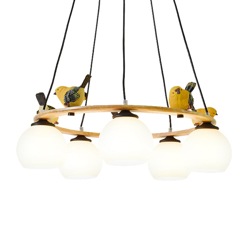 Modern Design Globe Chandelier Lighting Glass Shade Yellow Chandelier with Bird for Living Room Clearhalo 'Ceiling Lights' 'Chandeliers' Lighting' options 196684