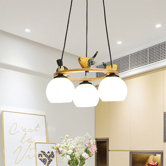 Modern Design Globe Chandelier Lighting Glass Shade Yellow Chandelier with Bird for Living Room 3 Yellow