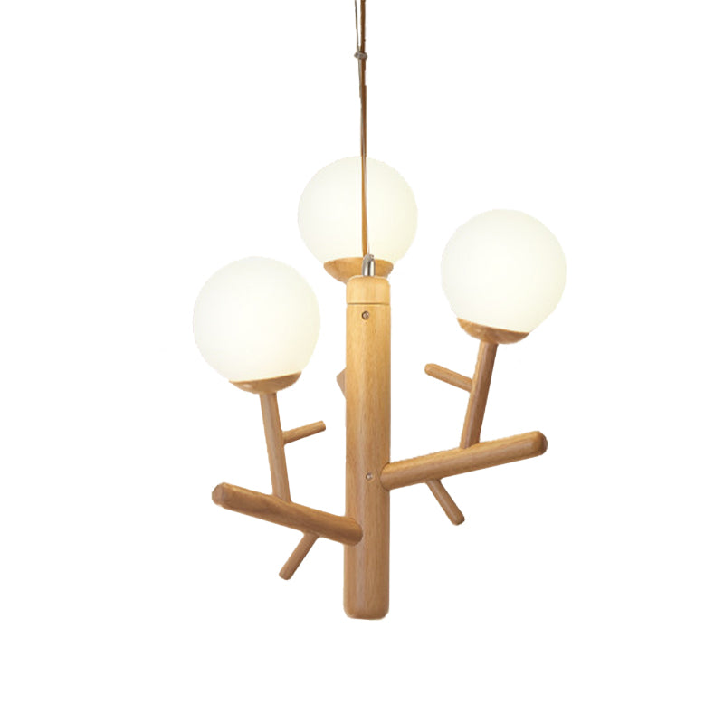 Nordic Modern Sphere Hanging Chandelier Wooden White Ceiling Pendant Light for Dining Room Clearhalo 'Ceiling Lights' 'Chandeliers' Lighting' options 196716