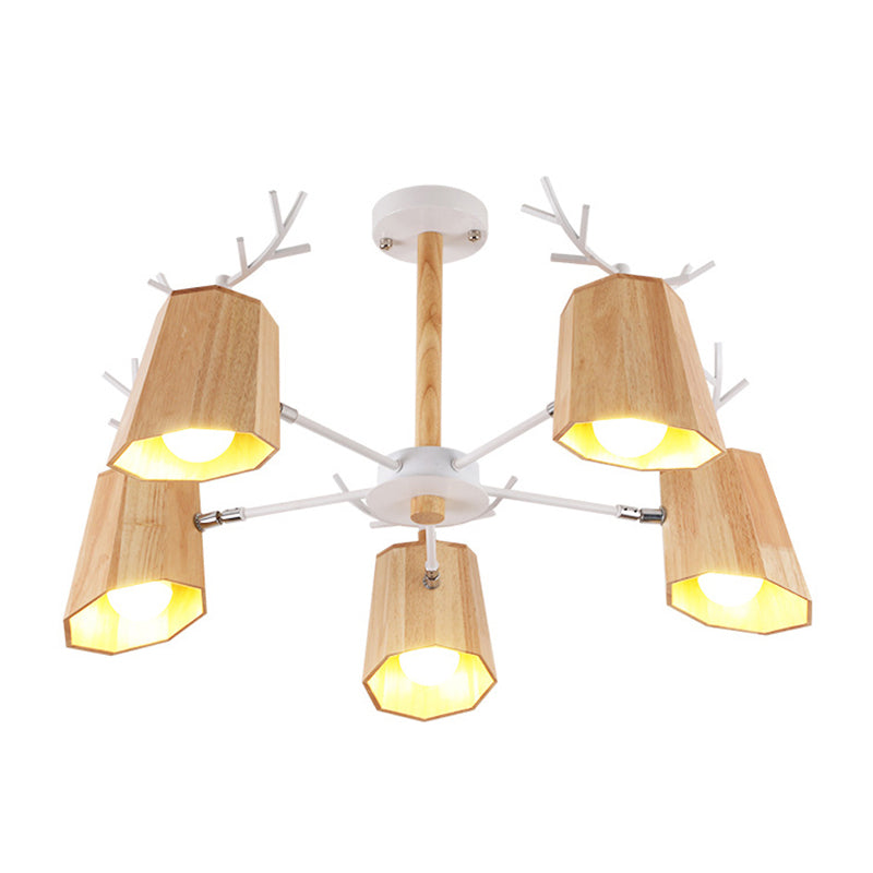 Modern Nordic Deer Horn Pendant Ceiling Light Wooden Hanging Pendant Lights for Living Room in Beige Clearhalo 'Ceiling Lights' 'Chandeliers' Lighting' options 196745
