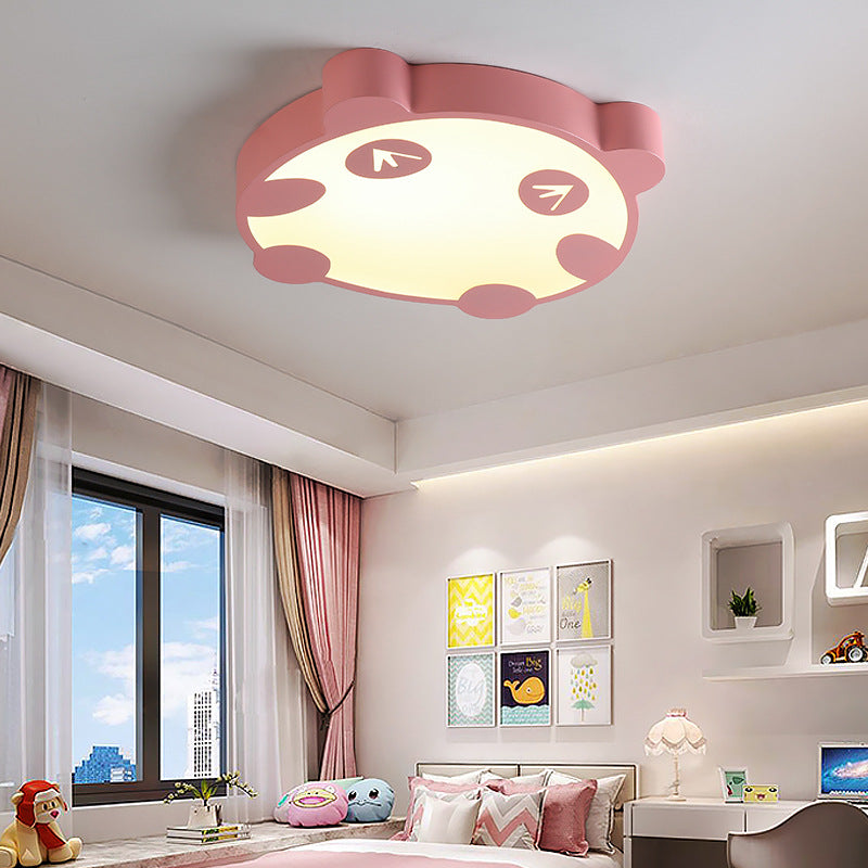 Acrylic Circle Panda Flush Mount Light Macaron Loft LED Ceiling Lamp for Kindergarten Pink 16" Clearhalo 'Ceiling Lights' 'Close To Ceiling Lights' 'Close to ceiling' 'Flush mount' Lighting' 196748