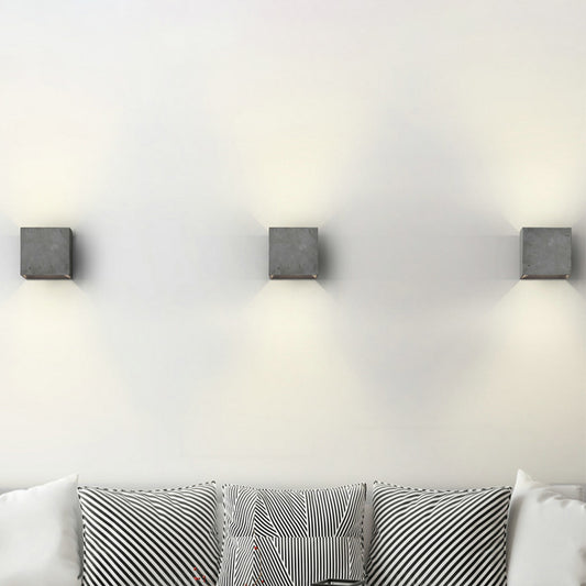 Cube/Cuboid Cement Flush Mount Wall Light Nordic 1 Head Grey Up Down Sconce Light for Stairs, 4"/5"/7" Wide Clearhalo 'Modern wall lights' 'Modern' 'Wall Lamps & Sconces' 'Wall Lights' Lighting' 1968133
