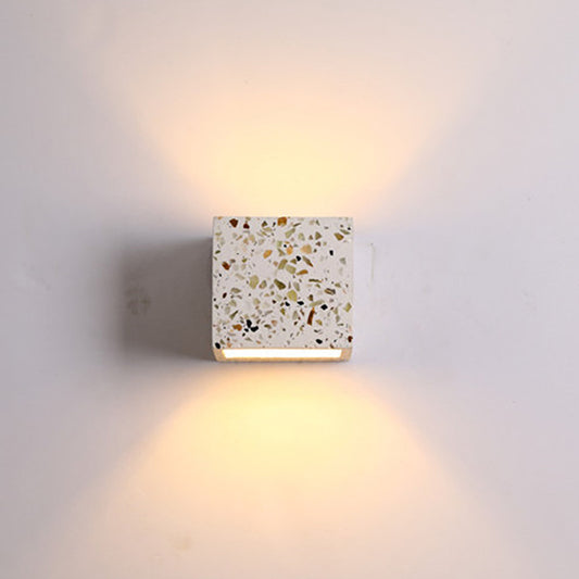 Nordic Style Cubic Up Down Wall Sconce Terrazzo 1 Bulb Hotel Wall Mount Light in Red/White/Blue Clearhalo 'Modern wall lights' 'Modern' 'Wall Lamps & Sconces' 'Wall Lights' Lighting' 1968143