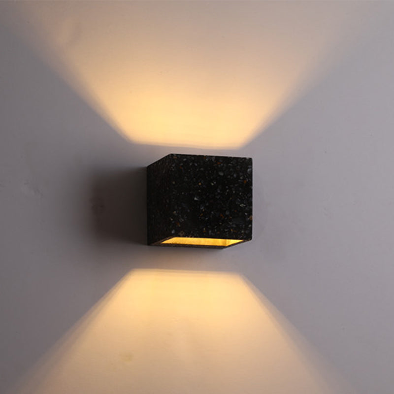 Nordic Style Cubic Up Down Wall Sconce Terrazzo 1 Bulb Hotel Wall Mount Light in Red/White/Blue Black Clearhalo 'Modern wall lights' 'Modern' 'Wall Lamps & Sconces' 'Wall Lights' Lighting' 1968147