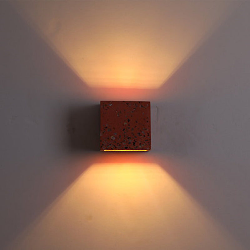 Nordic Style Cubic Up Down Wall Sconce Terrazzo 1 Bulb Hotel Wall Mount Light in Red/White/Blue Clearhalo 'Modern wall lights' 'Modern' 'Wall Lamps & Sconces' 'Wall Lights' Lighting' 1968150