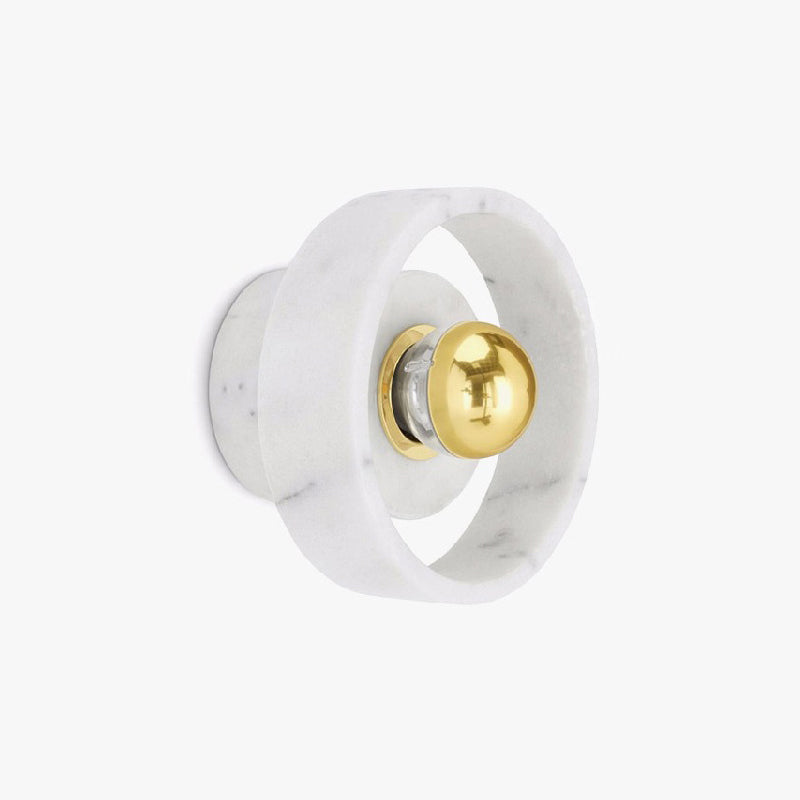 White-Gold Circle Sconce Lighting Designer 1 Bulb Marble Wall Mounted Light Fixture Clearhalo 'Cast Iron' 'Glass' 'Industrial' 'Modern wall lights' 'Modern' 'Tiffany' 'Traditional wall lights' 'Wall Lamps & Sconces' 'Wall Lights' Lighting' 1968205