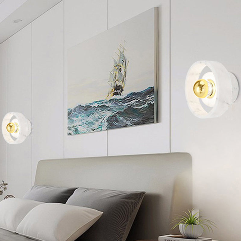 White-Gold Circle Sconce Lighting Designer 1 Bulb Marble Wall Mounted Light Fixture Clearhalo 'Cast Iron' 'Glass' 'Industrial' 'Modern wall lights' 'Modern' 'Tiffany' 'Traditional wall lights' 'Wall Lamps & Sconces' 'Wall Lights' Lighting' 1968206