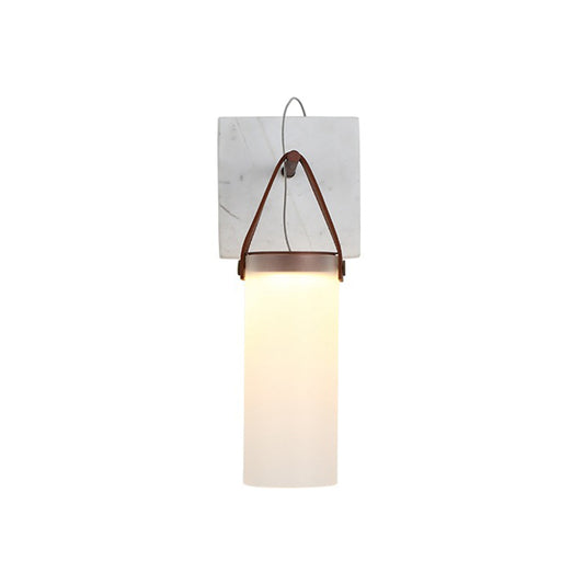Cylinder Bedside Wall Hanging Light White Glass Nordic LED Wall Light with Leather Strap Clearhalo 'Modern wall lights' 'Modern' 'Wall Lamps & Sconces' 'Wall Lights' Lighting' 1968220