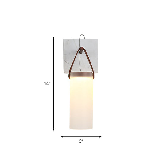 Cylinder Bedside Wall Hanging Light White Glass Nordic LED Wall Light with Leather Strap Clearhalo 'Modern wall lights' 'Modern' 'Wall Lamps & Sconces' 'Wall Lights' Lighting' 1968221