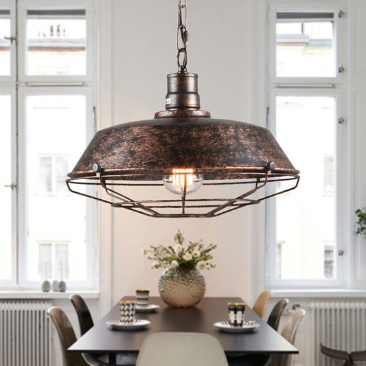 10"/14"/18" W Single Pendant Light Kit Factory Barn Iron Hanging Lamp with Tapered Cage in Black/Rust Clearhalo 'Art Deco Pendants' 'Black' 'Cast Iron' 'Ceiling Lights' 'Ceramic' 'Crystal' 'Industrial Pendants' 'Industrial' 'Metal' 'Middle Century Pendants' 'Pendant Lights' 'Pendants' 'Rustic Pendants' 'Tiffany' Lighting' 1968223