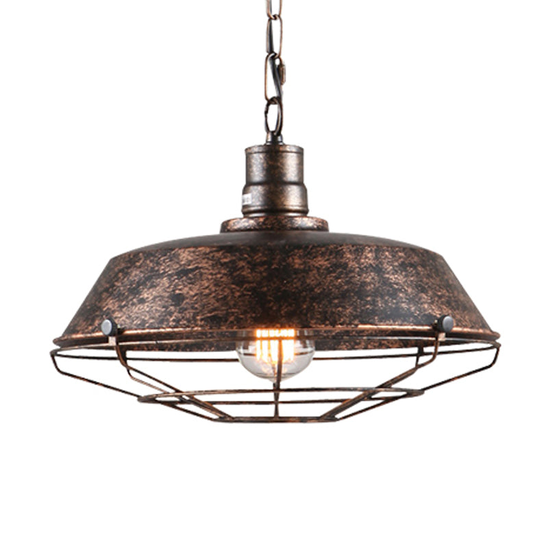 10"/14"/18" W Single Pendant Light Kit Factory Barn Iron Hanging Lamp with Tapered Cage in Black/Rust Clearhalo 'Art Deco Pendants' 'Black' 'Cast Iron' 'Ceiling Lights' 'Ceramic' 'Crystal' 'Industrial Pendants' 'Industrial' 'Metal' 'Middle Century Pendants' 'Pendant Lights' 'Pendants' 'Rustic Pendants' 'Tiffany' Lighting' 1968224