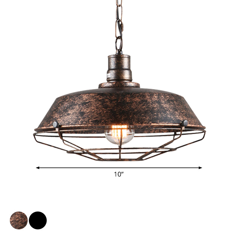 10"/14"/18" W Single Pendant Light Kit Factory Barn Iron Hanging Lamp with Tapered Cage in Black/Rust Clearhalo 'Art Deco Pendants' 'Black' 'Cast Iron' 'Ceiling Lights' 'Ceramic' 'Crystal' 'Industrial Pendants' 'Industrial' 'Metal' 'Middle Century Pendants' 'Pendant Lights' 'Pendants' 'Rustic Pendants' 'Tiffany' Lighting' 1968225