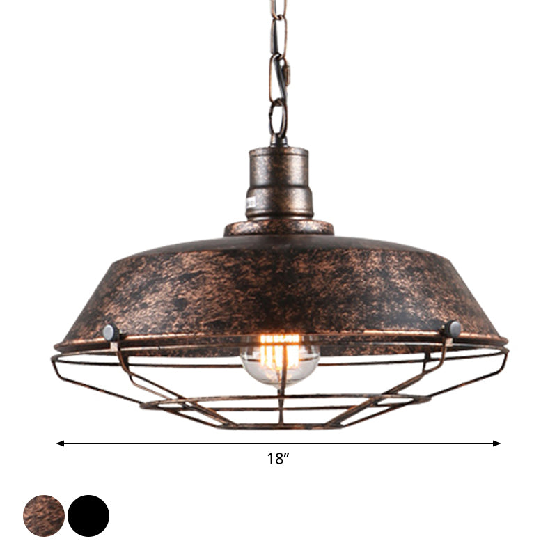 10"/14"/18" W Single Pendant Light Kit Factory Barn Iron Hanging Lamp with Tapered Cage in Black/Rust Clearhalo 'Art Deco Pendants' 'Black' 'Cast Iron' 'Ceiling Lights' 'Ceramic' 'Crystal' 'Industrial Pendants' 'Industrial' 'Metal' 'Middle Century Pendants' 'Pendant Lights' 'Pendants' 'Rustic Pendants' 'Tiffany' Lighting' 1968227