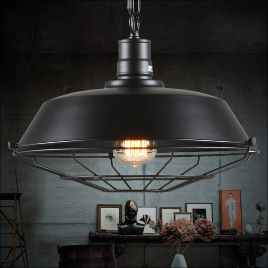 10"/14"/18" W Single Pendant Light Kit Factory Barn Iron Hanging Lamp with Tapered Cage in Black/Rust Black Clearhalo 'Art Deco Pendants' 'Black' 'Cast Iron' 'Ceiling Lights' 'Ceramic' 'Crystal' 'Industrial Pendants' 'Industrial' 'Metal' 'Middle Century Pendants' 'Pendant Lights' 'Pendants' 'Rustic Pendants' 'Tiffany' Lighting' 1968228