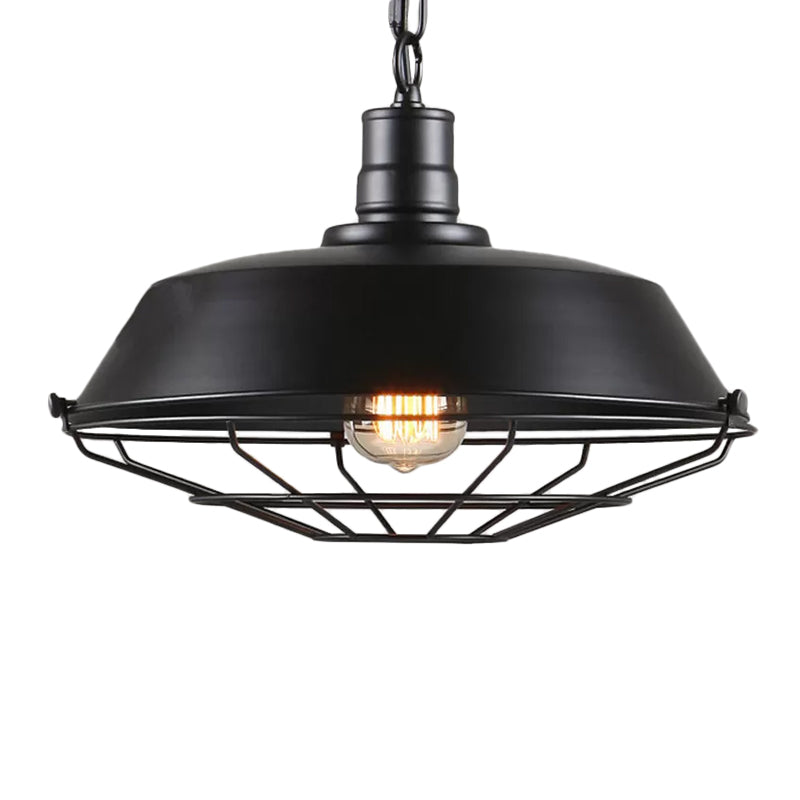 10"/14"/18" W Single Pendant Light Kit Factory Barn Iron Hanging Lamp with Tapered Cage in Black/Rust Clearhalo 'Art Deco Pendants' 'Black' 'Cast Iron' 'Ceiling Lights' 'Ceramic' 'Crystal' 'Industrial Pendants' 'Industrial' 'Metal' 'Middle Century Pendants' 'Pendant Lights' 'Pendants' 'Rustic Pendants' 'Tiffany' Lighting' 1968229