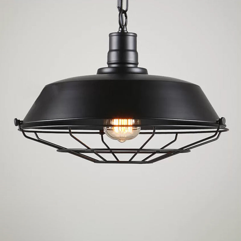 10"/14"/18" W Single Pendant Light Kit Factory Barn Iron Hanging Lamp with Tapered Cage in Black/Rust Clearhalo 'Art Deco Pendants' 'Black' 'Cast Iron' 'Ceiling Lights' 'Ceramic' 'Crystal' 'Industrial Pendants' 'Industrial' 'Metal' 'Middle Century Pendants' 'Pendant Lights' 'Pendants' 'Rustic Pendants' 'Tiffany' Lighting' 1968230
