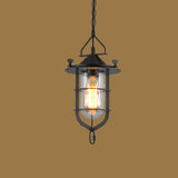 Single-Bulb Clear Glass Pendant Light Vintage Black Capsule Dining Room Pendulum Light with Cage Clearhalo 'Art Deco Pendants' 'Black' 'Cast Iron' 'Ceiling Lights' 'Ceramic' 'Crystal' 'Industrial Pendants' 'Industrial' 'Metal' 'Middle Century Pendants' 'Pendant Lights' 'Pendants' 'Rustic Pendants' 'Tiffany' Lighting' 1968281
