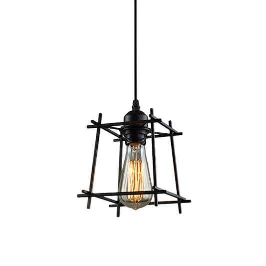 Metal Black Hanging Pendant Trapezoid/Lotus Leaf 1-Light Rustic Suspension Lamp for Living Room Black A Clearhalo 'Art Deco Pendants' 'Black' 'Cast Iron' 'Ceiling Lights' 'Ceramic' 'Crystal' 'Industrial Pendants' 'Industrial' 'Metal' 'Middle Century Pendants' 'Pendant Lights' 'Pendants' 'Rustic Pendants' 'Tiffany' Lighting' 1968283
