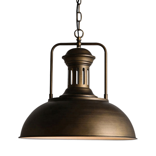 Nautical Bowl Shaped Ceiling Pendant Single-Bulb Iron Hanging Lamp with Vented Socket in Bronze Clearhalo 'Art Deco Pendants' 'Cast Iron' 'Ceiling Lights' 'Ceramic' 'Crystal' 'Industrial Pendants' 'Industrial' 'Metal' 'Middle Century Pendants' 'Pendant Lights' 'Pendants' 'Tiffany' Lighting' 1968292