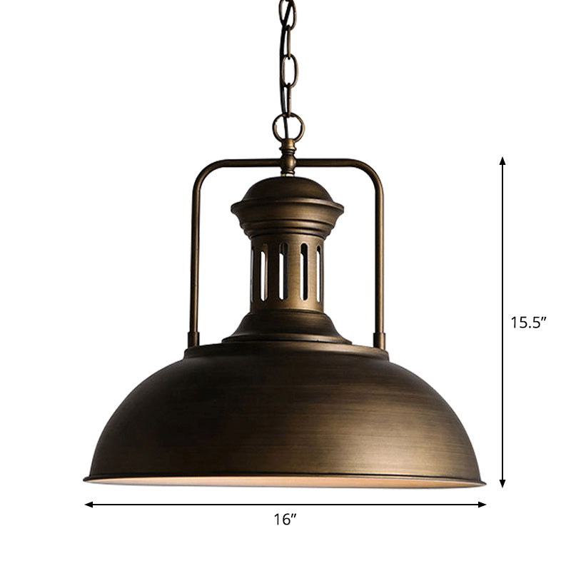 Nautical Bowl Shaped Ceiling Pendant Single-Bulb Iron Hanging Lamp with Vented Socket in Bronze Clearhalo 'Art Deco Pendants' 'Cast Iron' 'Ceiling Lights' 'Ceramic' 'Crystal' 'Industrial Pendants' 'Industrial' 'Metal' 'Middle Century Pendants' 'Pendant Lights' 'Pendants' 'Tiffany' Lighting' 1968294
