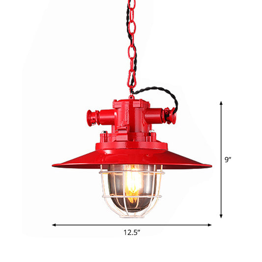 Metal Red/White/Blue Pendulum Light Saucer 1 Bulb Loft Pendant Light Kit with Clear Glass Shade and Cage Clearhalo 'Art Deco Pendants' 'Cast Iron' 'Ceiling Lights' 'Ceramic' 'Crystal' 'Industrial Pendants' 'Industrial' 'Metal' 'Middle Century Pendants' 'Pendant Lights' 'Pendants' 'Tiffany' Lighting' 1968308