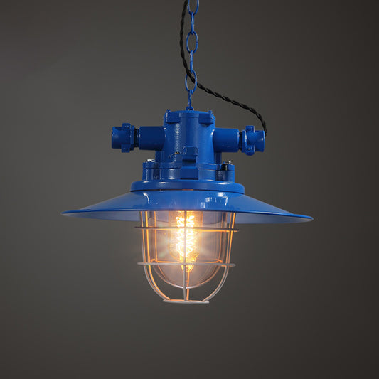 Metal Red/White/Blue Pendulum Light Saucer 1 Bulb Loft Pendant Light Kit with Clear Glass Shade and Cage Clearhalo 'Art Deco Pendants' 'Cast Iron' 'Ceiling Lights' 'Ceramic' 'Crystal' 'Industrial Pendants' 'Industrial' 'Metal' 'Middle Century Pendants' 'Pendant Lights' 'Pendants' 'Tiffany' Lighting' 1968312